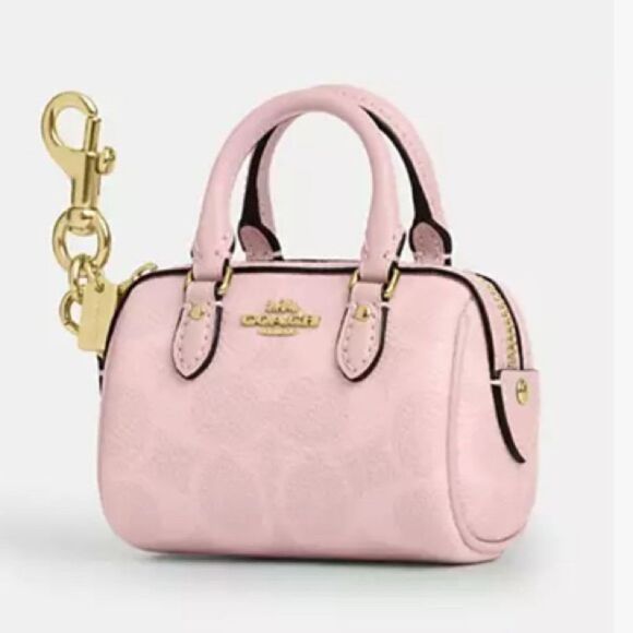 Coach Mini Rowan Bag Charm In Signature Canvas Purse Wallet Bag Powder Pink - Picture 9 of 10